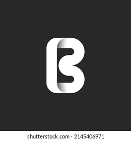 Monogram logo B bold letters, 3d effect with shadows white endless line identity symbol, creative black and white typographic minimal design.