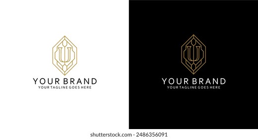 Ein Monogramm-Logo mit einer ausgewogenen U-Rahmen Linie, die die Mitte des Ornaments bildet, vermittelt den Eindruck von schlicht, elegant, luxuriös und minimalistisch 