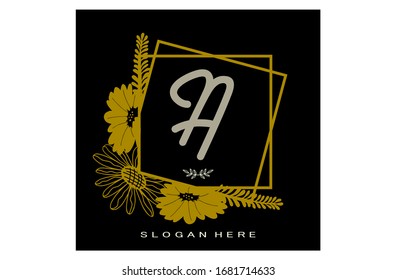 Monogram logo, black gold monogram frame with letter "A"