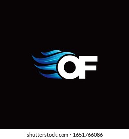 OF monogram logo with blue fire style design template
