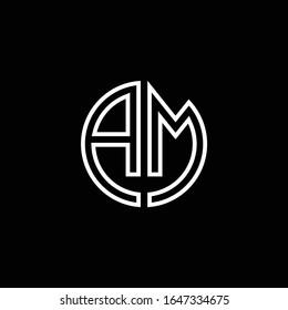 AM monogram logo circle ribbon style outline design template