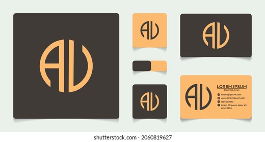 Monogram logo with circle shape bundled with business card and stationary design
