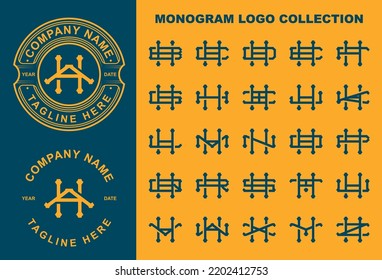 Monogram Logo Collection HA Monogram To HZ Monogram Logo Design Collection mit Kreis-Button Vektorgrafik-Vorlage