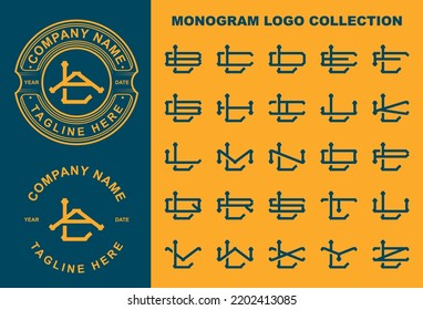 Monogram logo collection LA Monogram To LZ Monogram Logo Design collection with circle badge vector templet