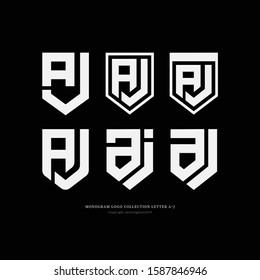 monogram logo collection letter AJ or JA. white on black background for clothing, apparel, company, elegant and clean