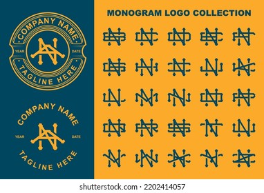 Monogram logo collection NA Monogram To NZ Monogram Logo Design collection with circle badge vector templet