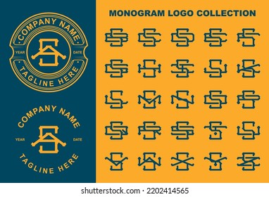 Colección de logotipos monogramas SA Monograma a SZ Monograma Colección de diseño con placa circular vectorial