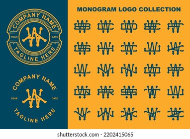 Colección de logotipos monogramas WA Monograma a WZ Monograma Colección de diseño con placa de círculo vectorial 