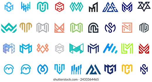 monogram logo collection,Abstract design concept for branding with letter M