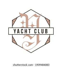 Diseño del logotipo del monograma. Monograma clásico - Club náutico. Elegante placa para web e impresión. Etiqueta vectorial de material