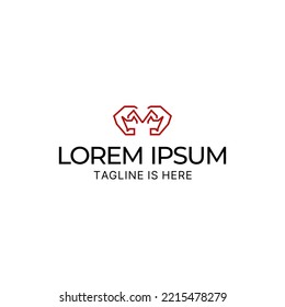Monogram logo design with a combination of the letter M and arm muscles.