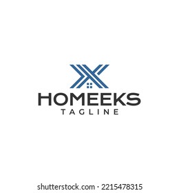 Monogram logo design a combination of the letter X and a house roof.