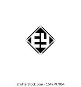 Monogram logo design with diamond square shape isolated on black colors and white background