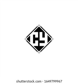 Diseño del logotipo de monograma con forma cuadrada de diamante aislada en colores negros y fondo blanco