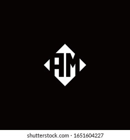 Monogram logo design with diamond square shape isolated on black background