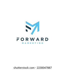 Monogram logo design as F stacked and M forward up arrow
