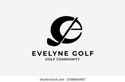 Monogram logo design initial E and Golf. Golf ball, golf stick and sport typography concept. Club and community template design. Club and community template design.