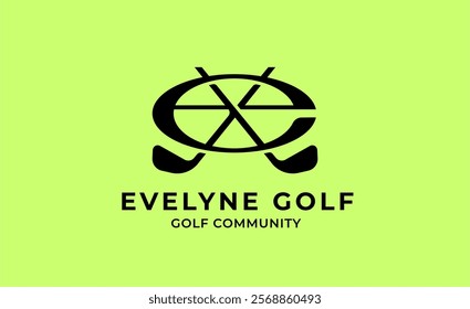 Monogram logo design initial E and Golf. Golf ball, golf stick and sport typography concept. Club and community template design. Club and community template design.