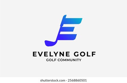 Monogram logo design initial E and Golf. Golf ball, golf stick and sport typography concept. Club and community template design. Club and community template design.