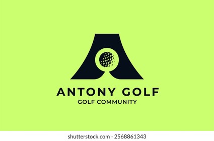 Monogram logo design initial A and Golf. Golf ball, golf stick and sport typography concept. Club and community template design.