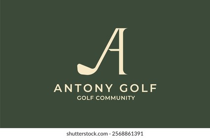 Monogram logo design initial A and Golf. Golf ball, golf stick and sport typography concept. Club and community template design.