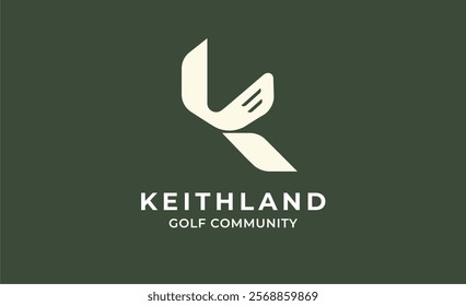 Monogram logo design initial K and Golf. Golf ball, golf stick and sport typography concept. Club and community template design. Club and community template design.