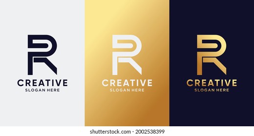 Diseño del logotipo de monograma letra inicial R con estilo de arte de línea y color de estilo dorado. Icono de logotipo para empresa