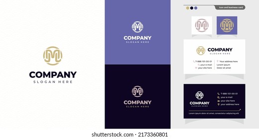 Monogram Logo Design Initial Letter M In Round. Logotype Template With Creative Modern Concept Logo And Business Contact Company Card Design Premium. Vector Illustration.