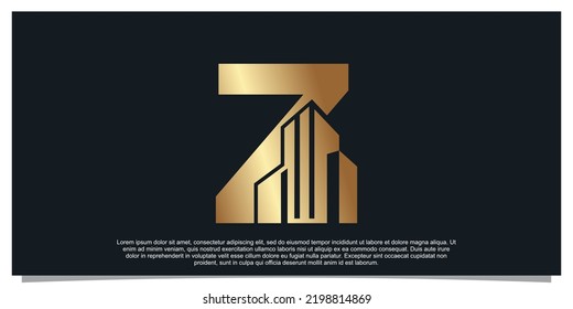 Monogram logo design initial letter Z for business with building golden color concept Premium Vector
