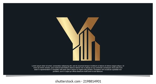 Monogram logo design initial letter Y for business with building golden color concept Premium Vector