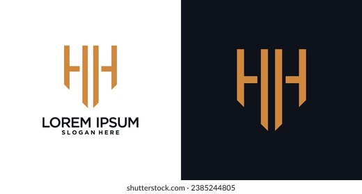 Monogram logo design initial letter h combined with shield element and creative concept