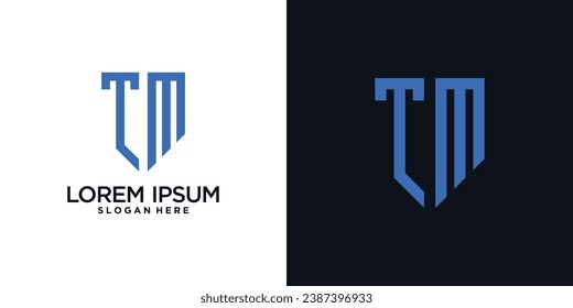 Monogram logo design initial letter t combined with shield element and creative concept