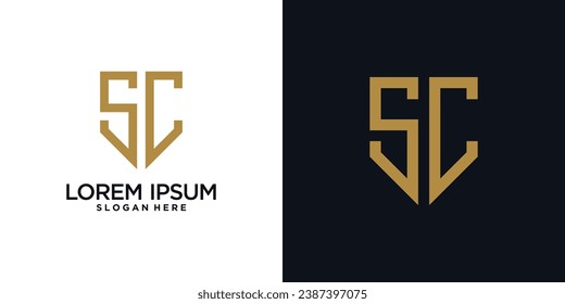 Monogram logo design initial letter s combined with shield element and creative concept