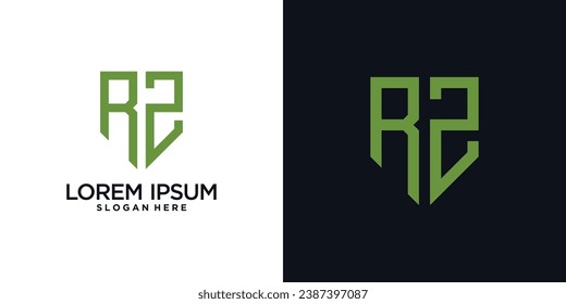 Monogram logo design initial letter r combined with shield element and creative concept