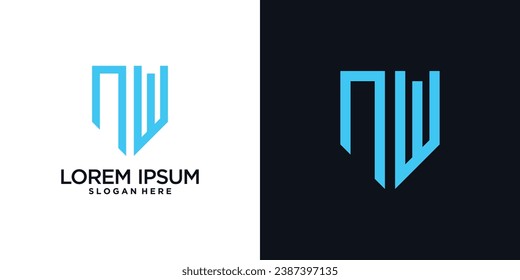 Monogram logo design initial letter n combined with shield element and creative concept