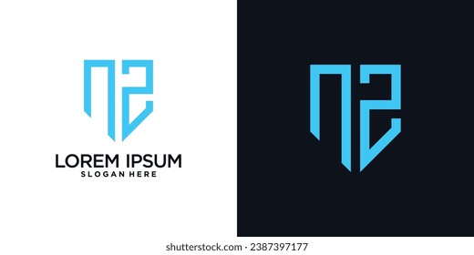 Monogram logo design initial letter n combined with shield element and creative concept