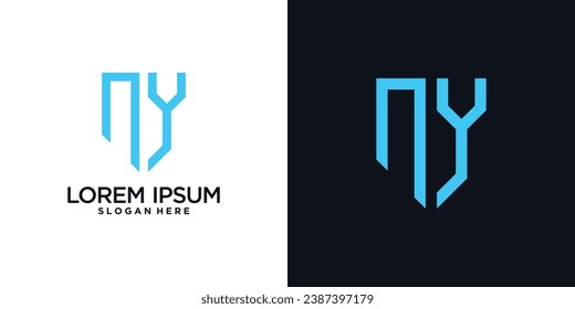 Monogram logo design initial letter n combined with shield element and creative concept
