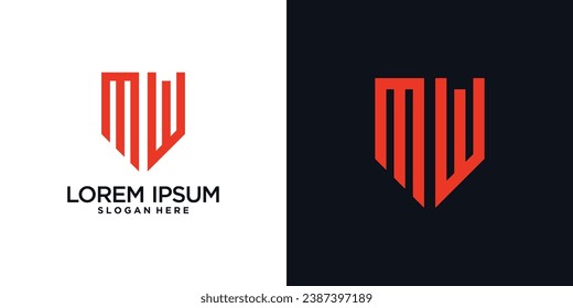 Monogram logo design initial letter m combined with shield element and creative concept
