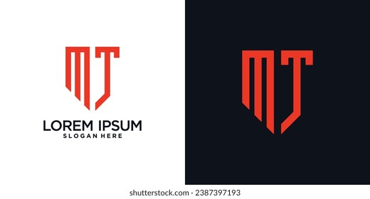 Monogram logo design initial letter m combined with shield element and creative concept