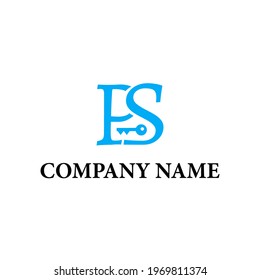 Monogram logo design with initials p and s in blue color