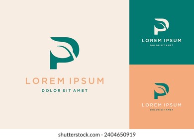 monogram logo design or initials P with natural leaves