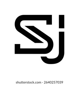 Monogram logo design, initials S and J, bold black lines, modern style.