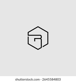 Monogram logo design with letter R in hexagon shape in minimalist style