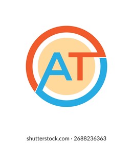 AT Monogram Logo Design - Modernes Buchstabensymbol im segmentierten Kreisrahmen, professionelles Initial-Vektorsymbol für das Legal und Leadership Branding.