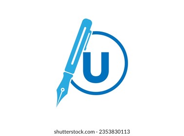 diseño de logotipo de monograma Forma de redondeo con icono de pluma con letras