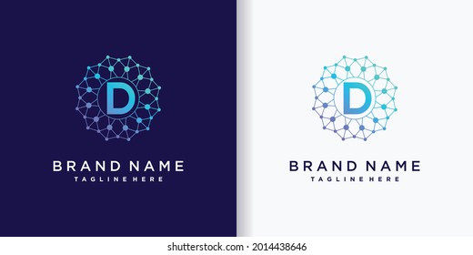 Monogram logo design technology initial letter d with line art and dot style