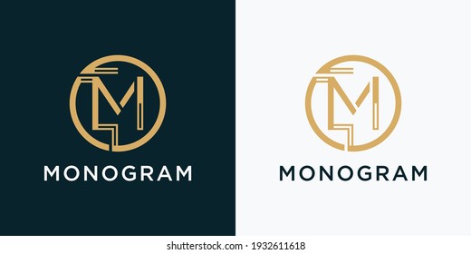 Monogram logo design template initial letter M with creative modern concept