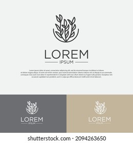 plantilla de diseño de logotipo de monograma, con contornos de íconos de plantas y flores