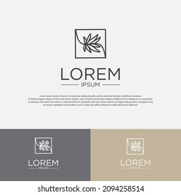 monogram logo design template, with plant icon in a box