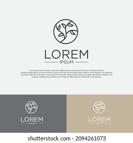 plantilla de diseño de logotipo de monograma, con iconos de planta y flor en un contorno circular